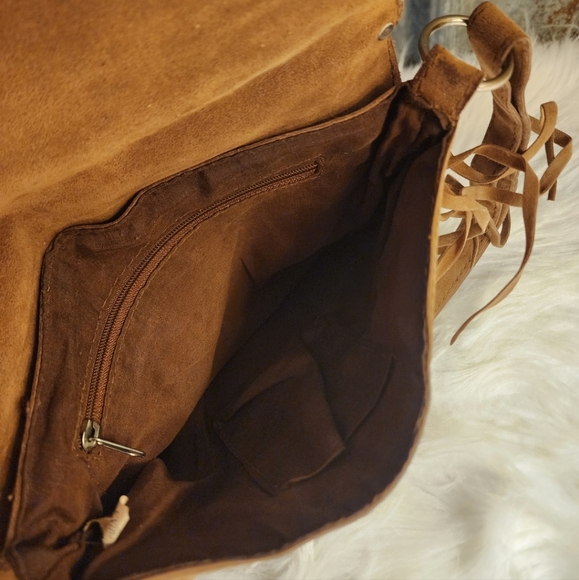 Vintage Leather Fringe Hobo Oversized Crossbody/Messenger Bag - Picture 8 of 10